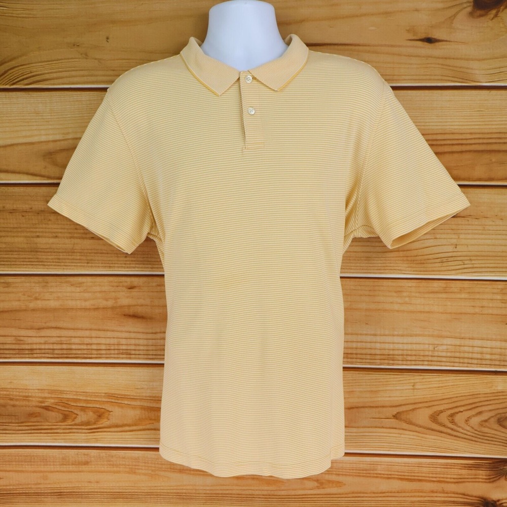 Van Heusen Polo Golf Shirt Mens Size XL Yellow White Stripes Short Sleeve Collar